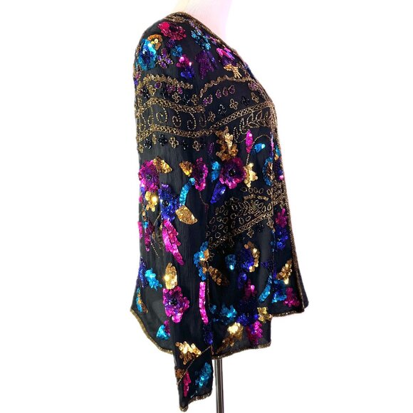 Vintage Drapers & Damons Size XL Silk Jacket Sequins Beading Fancy - Picture 13 of 15
